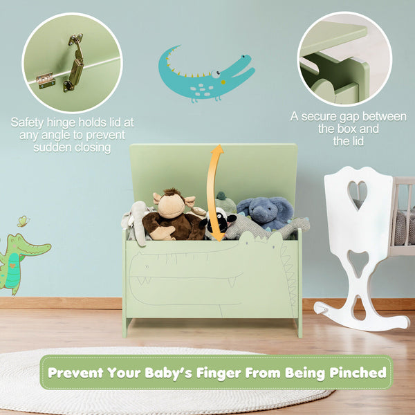 Wooden kids toy box with safety hinge, perfect for organizing toys in a stylish and safe way. Angle 8 view.