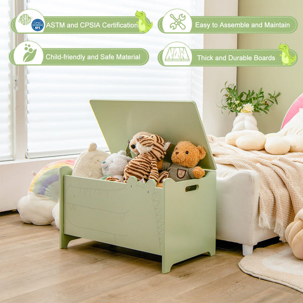 Wooden kids toy box with safety hinge, perfect for bedding and sleep organization, shown at angle 7.