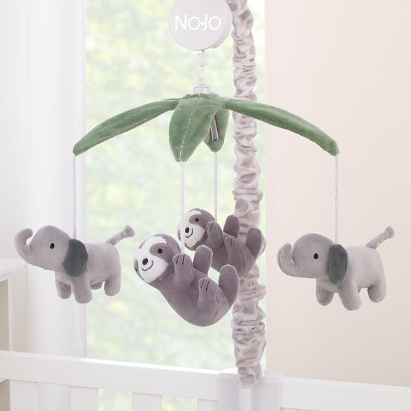 Plush Giraffe Taupe, Green, and Gray Elephants and Sloth's Musical Mobile