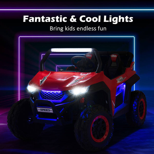12V 2-seater kids ride-on UTV with slow start, music, perfect for outdoor fun and adventure.