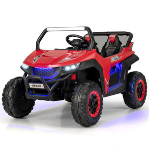 12V 2-seater kids UTV with slow start, music feature, perfect for outdoor play and adventure.