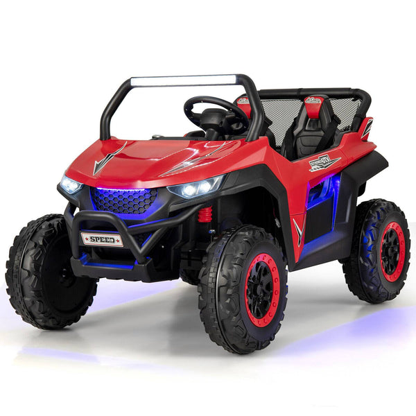 12V 2-seater kids UTV with slow start, music feature, perfect for outdoor play and adventure.