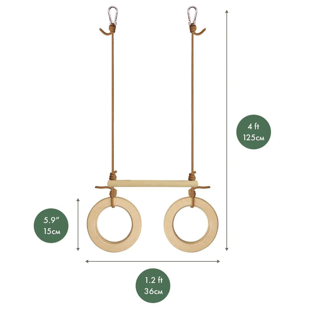 Trapeze swing bar with rings for babies, perfect for fun and active playtime.