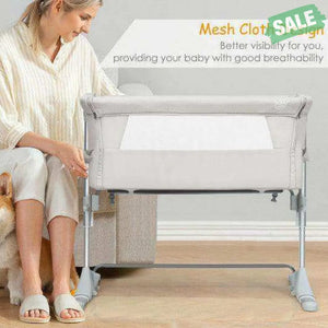 Travel Portable Baby Bed Side Sleeper Bassinet Crib with Carrying Bag-Gray Gray Bassinets & Bedside Sleepers