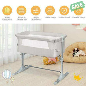 Travel Portable Baby Bed Side Sleeper Bassinet Crib with Carrying Bag-Gray Gray Bassinets & Bedside Sleepers
