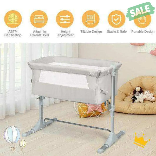 Travel Portable Baby Bed Side Sleeper Bassinet Crib with Carrying Bag-Gray Gray Bassinets & Bedside Sleepers