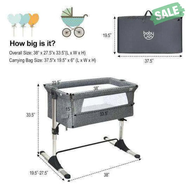 Travel Portable Baby Bed Side Sleeper Bassinet Crib with Carrying Bag-Gray Gray Bassinets & Bedside Sleepers