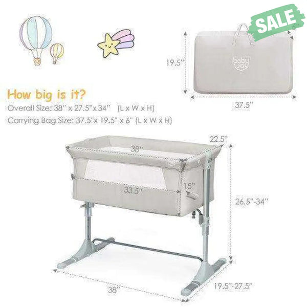 Travel Portable Baby Bed Side Sleeper Bassinet Crib with Carrying Bag-Gray Gray Bassinets & Bedside Sleepers