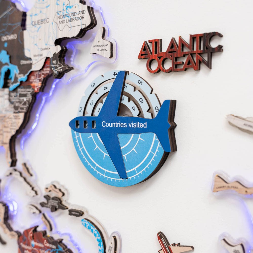 Travel Tracker 3D Colored Wooden World Map - Azure (B2B)