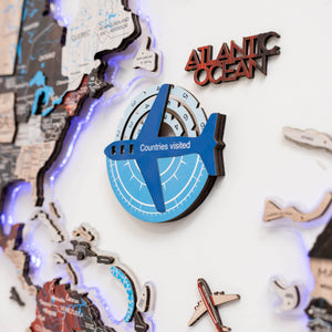 Travel Tracker 3D Colored Wooden World Map - Azure