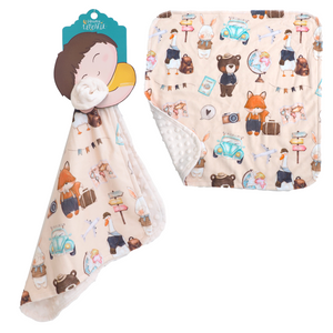 Mini Minky Blanket World Explorer from angle 5, showcasing soft fabric and playful design for babies.