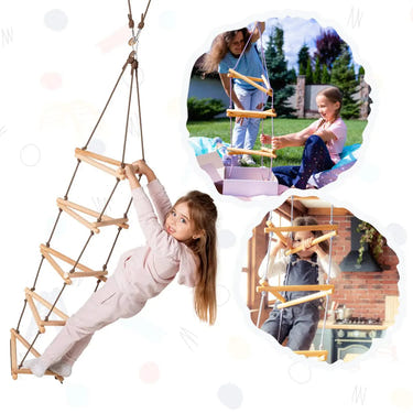 Triangle rope ladder for kids, perfect for single swing playtime fun and outdoor adventures.