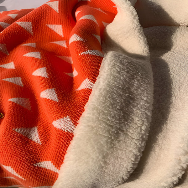Triangles Orange White Knitted Cotton Baby Blanket