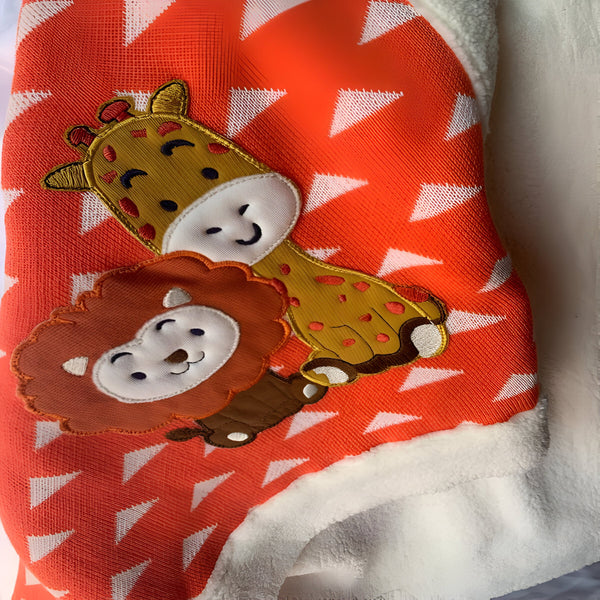 Triangles Orange White Knitted Cotton Baby Blanket