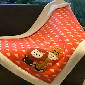 Triangles Orange White Knitted Cotton Baby Blanket
