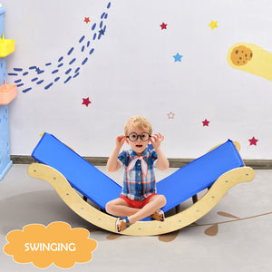 3-in-1 Kids Wooden Arch Triangle Rocker Climber Set with Ramp and Mat