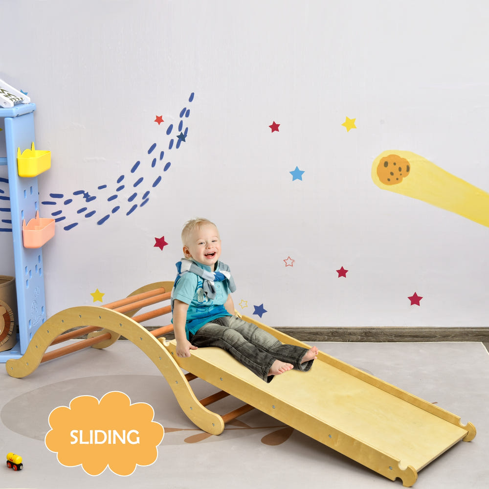 3-in-1 Kids Wooden Arch Triangle Rocker Climber Set with Ramp and Mat