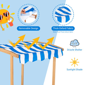 Kids Wooden Sandbox with Striped Canopy - UV-Protected Cover