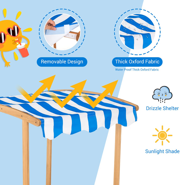 Kids Wooden Sandbox with Striped Canopy - UV-Protected Cover