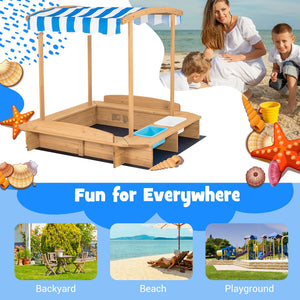 Kids Wooden Sandbox with Striped Canopy - UV-Protected Cover