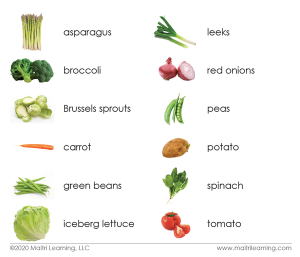 Vegetables Toddler Cards