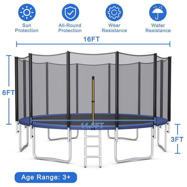 8/10/12/14/15/16 Feet Outdoor Trampoline Bounce Combo with Safety Closure Net Ladder