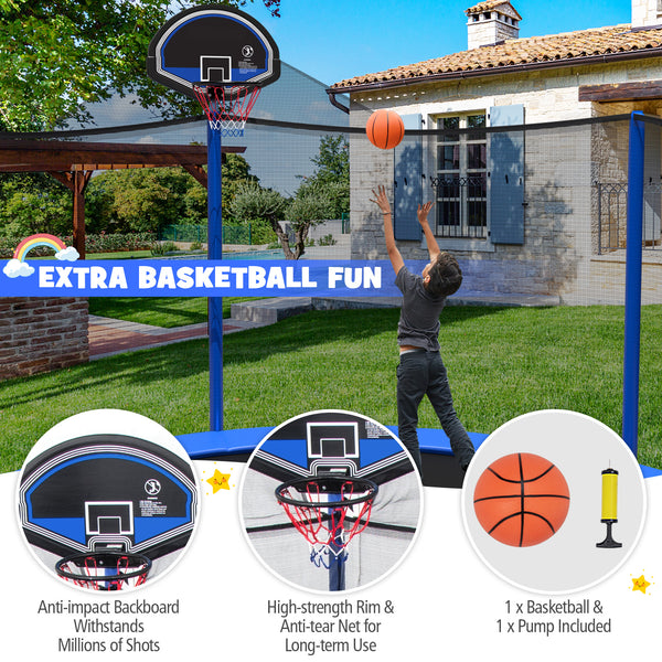 15/16 feet outdoor trampoline with enclosure net, perfect for safe recreational fun for kids in the backyard.