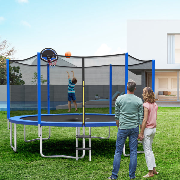 15/16 Feet Outdoor Trampoline with Enclosure Net for safe and fun recreational play. Ideal for kids' outdoor activities.