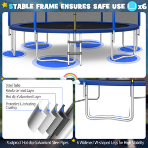 15/16 feet outdoor trampoline with enclosure net, perfect for safe recreational fun for kids. Angle view.