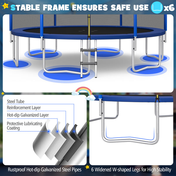 15/16 Feet Outdoor Trampoline with Enclosure Net, perfect for safe and fun recreational play for kids.