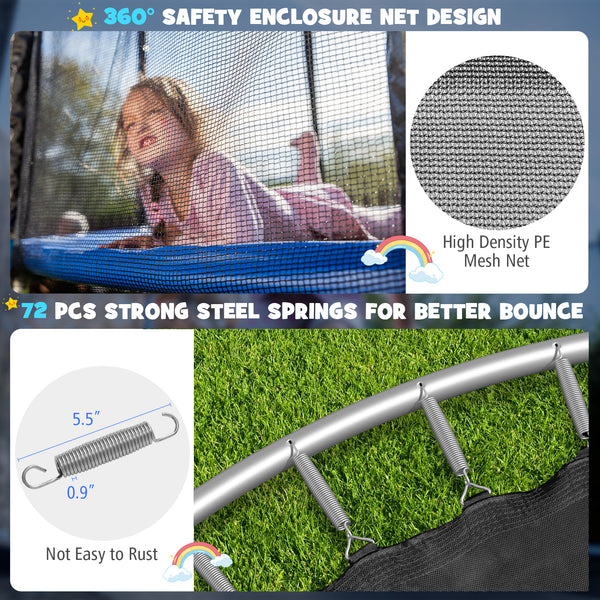 15/16 feet outdoor trampoline with enclosure net, perfect for safe recreational fun for kids.