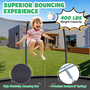 12FT ASTM Approved Recreational Trampoline with Ladder for safe outdoor fun and playtime for babies and toddlers.
