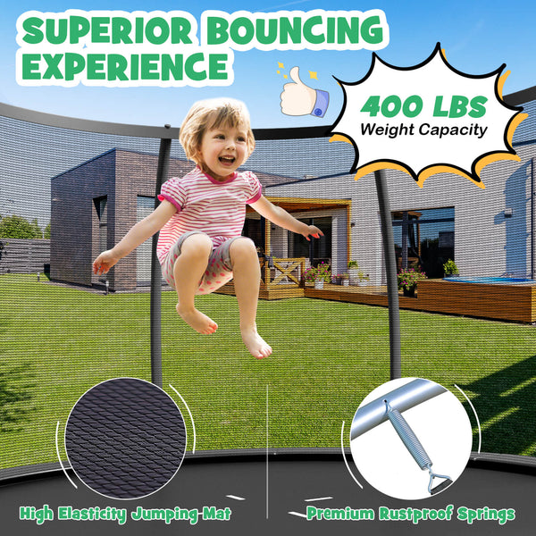 12FT ASTM Approved Recreational Trampoline with Ladder for safe outdoor fun and playtime for babies and toddlers.
