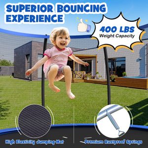 12FT ASTM Approved trampoline with ladder for kids, perfect for outdoor fun and safe playtime.