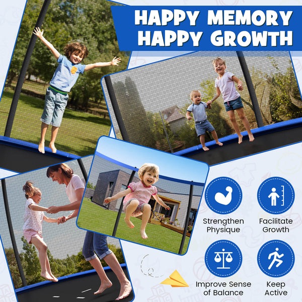 12FT ASTM Approved trampoline with ladder for kids, perfect for outdoor fun and safe playtime. Angle view.