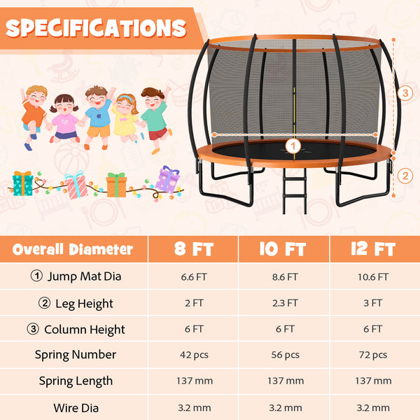 12FT ASTM Approved Recreational Trampoline with Ladder for safe outdoor fun, angle view showcasing design and features.