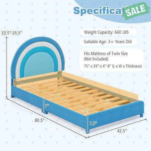 Twin Bed Frame with Height-Adjustable Headboard and Sturdy Wooden Slats-Gradient Pink Toddler Beds