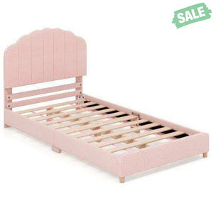 Twin Bed Frame with Height-Adjustable Headboard and Sturdy Wooden Slats-Gradient Pink Toddler Beds