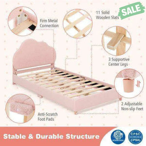 Twin Bed Frame with Height-Adjustable Headboard and Sturdy Wooden Slats-Gradient Pink Gradient Pink Toddler Beds