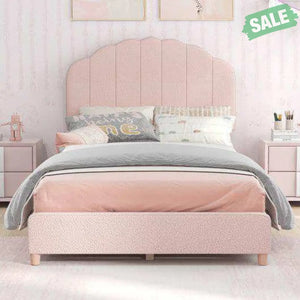 Twin Bed Frame with Height-Adjustable Headboard and Sturdy Wooden Slats-Gradient Pink Toddler Beds