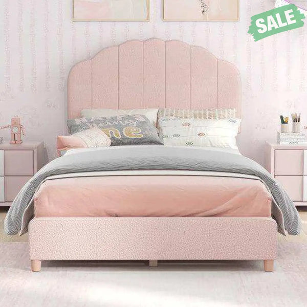 Twin Bed Frame with Height-Adjustable Headboard and Sturdy Wooden Slats-Gradient Pink Toddler Beds