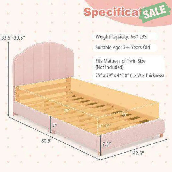 Twin Bed Frame with Height-Adjustable Headboard and Sturdy Wooden Slats-Gradient Pink Toddler Beds