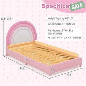 Twin Bed Frame with Height-Adjustable Headboard and Sturdy Wooden Slats-Gradient Pink Toddler Beds