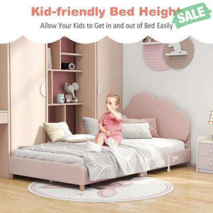 Twin Bed Frame with Height-Adjustable Headboard and Sturdy Wooden Slats-Gradient Pink Toddler Beds