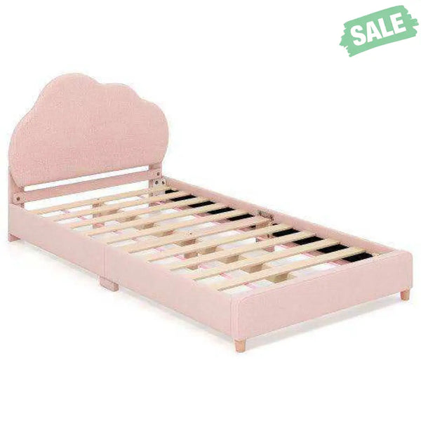 Twin Bed Frame with Height-Adjustable Headboard and Sturdy Wooden Slats-Gradient Pink Toddler Beds