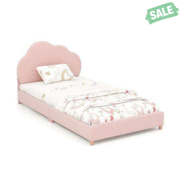 Twin Bed Frame with Height-Adjustable Headboard and Sturdy Wooden Slats-Gradient Pink Toddler Beds
