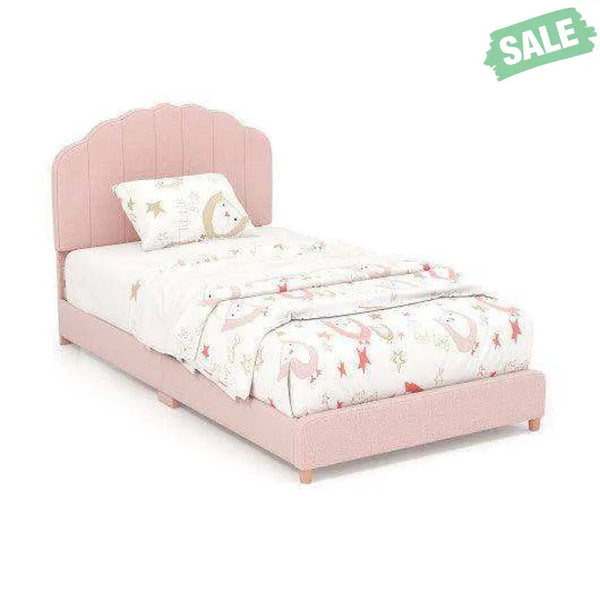 Twin Bed Frame with Height-Adjustable Headboard and Sturdy Wooden Slats-Gradient Pink Toddler Beds