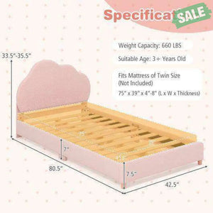 Twin Bed Frame with Height-Adjustable Headboard and Sturdy Wooden Slats-Gradient Pink Toddler Beds