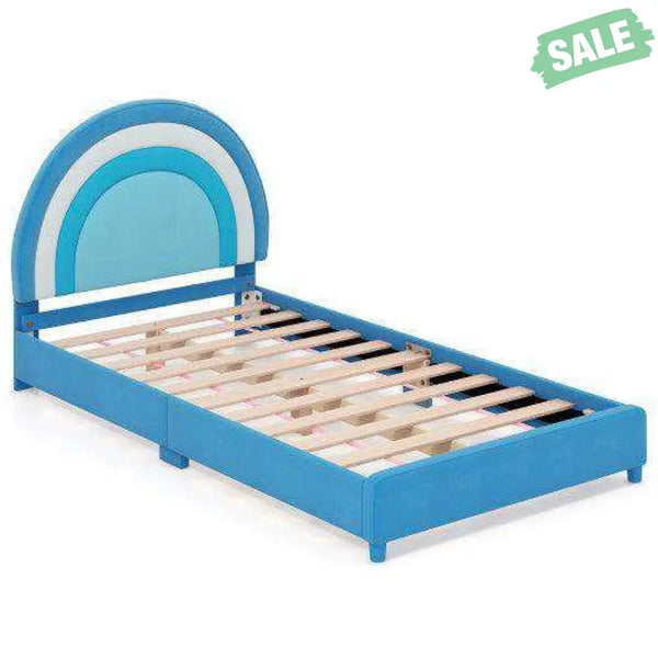 Twin Bed Frame with Height-Adjustable Headboard and Sturdy Wooden Slats-Gradient Pink Toddler Beds