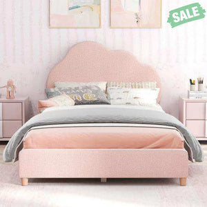Twin Bed Frame with Height-Adjustable Headboard and Sturdy Wooden Slats-Gradient Pink Toddler Beds